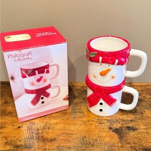 Pfaltzgraff Festive Snowman Mug Set - Red and White